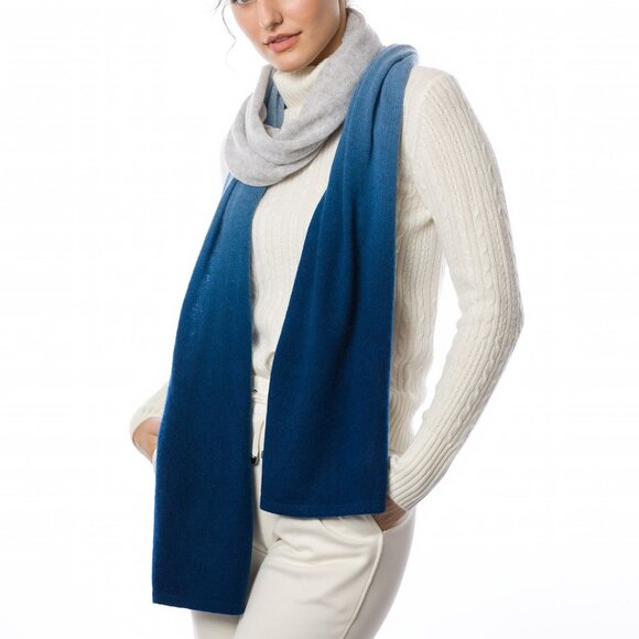 NWT! DongLi - 100% Cashmere Lofty Scarf in Blue Dip-Dye